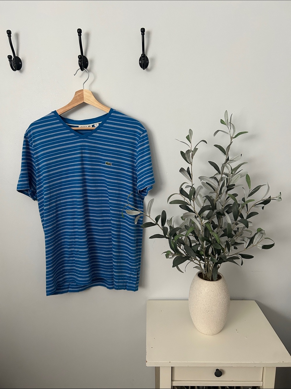 Lacoste Blue Striped V-Neck Short Sleeve Tee